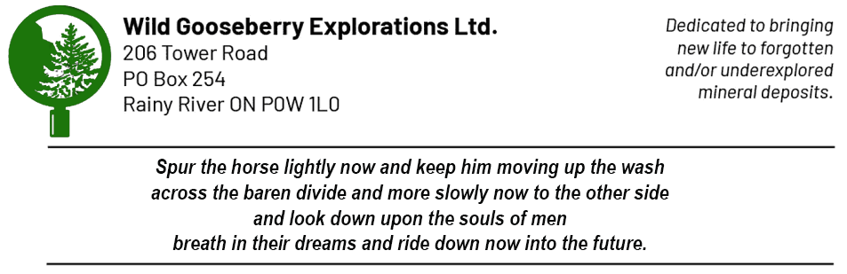 Wild Gooseberry Explorations Ltd. letterhead and guiding verse